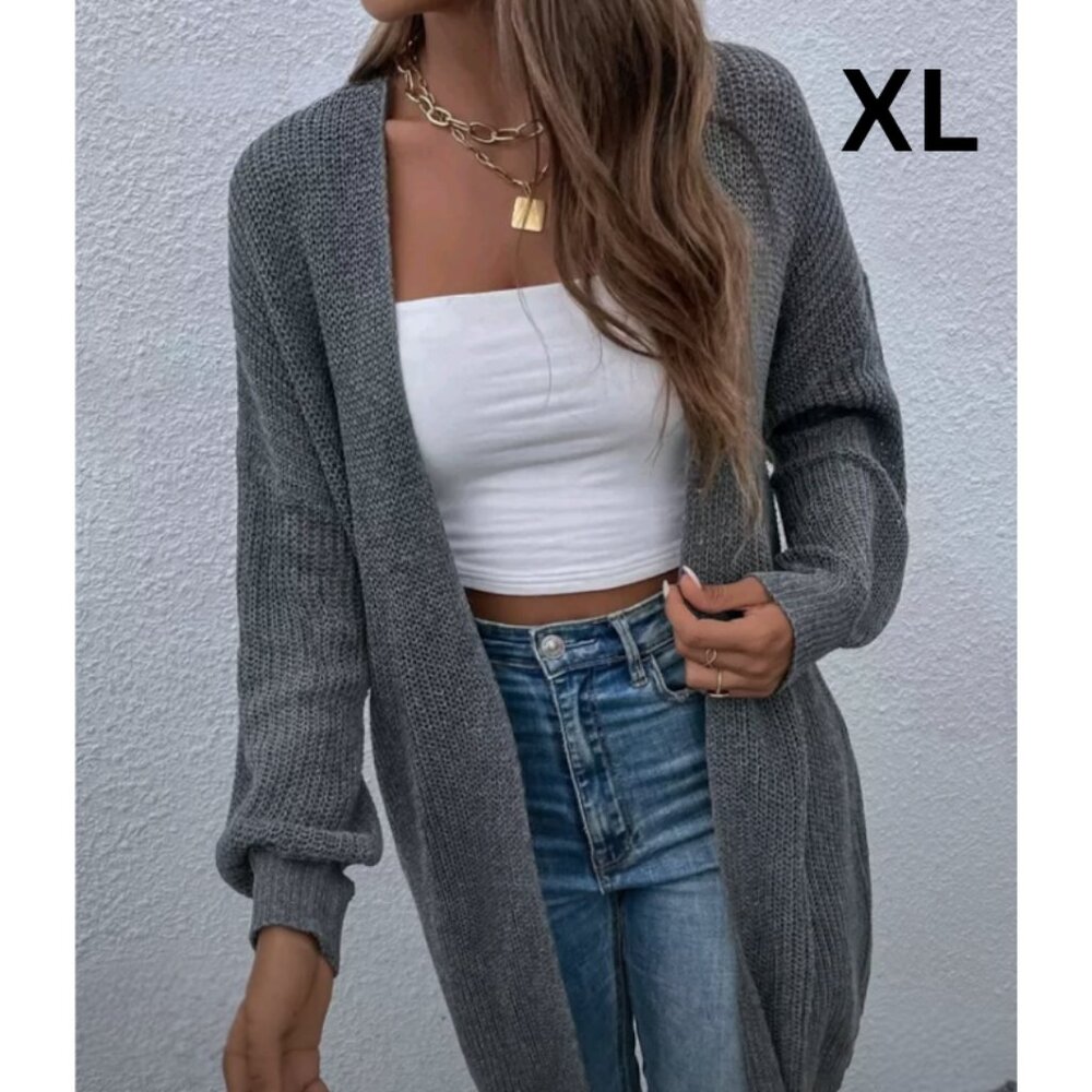 SHEIN LUNE Charcoal Open Front Cardigan